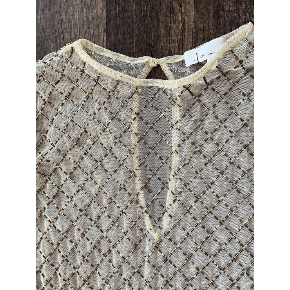 Anthropologie Sheer Maxi Beaded Column Dress Light sand Brown Size Medium - Picture 8 of 9